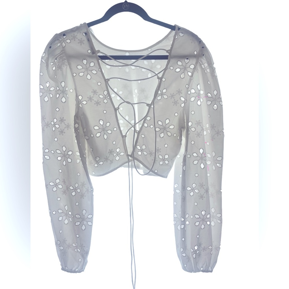 Zara back lace up crop top cotton emroidered